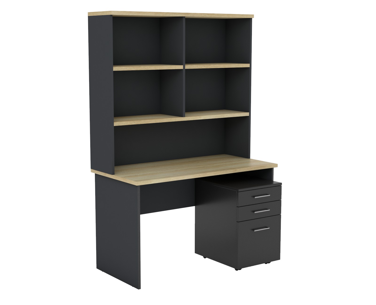 Eko Straight Desk - with Bookshelf Hutch - Pedestal